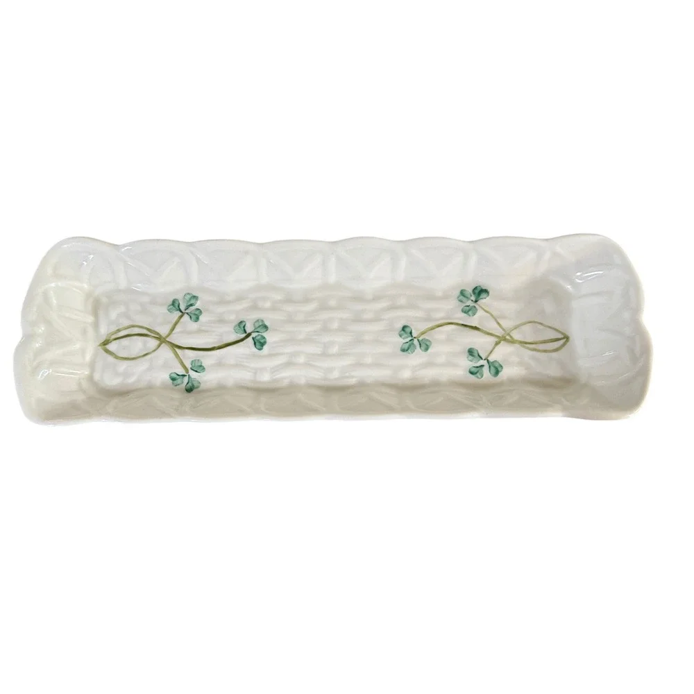 Belleek Shamrock Basketweave Tray 9in Cream Millennium 2000 Irish Parian China
